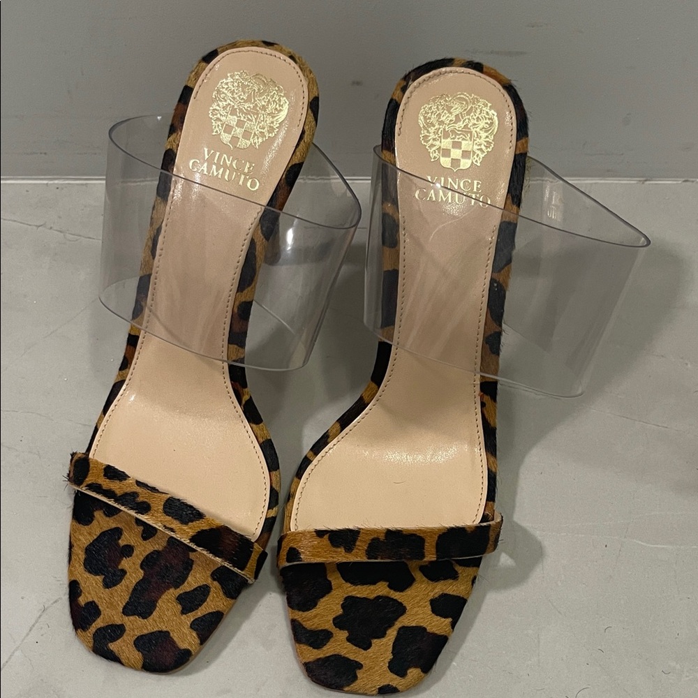 Vince Camuto Leopard Print Heels with Clear Strap